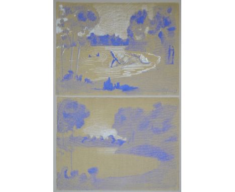 Reinhard Stangl, 2 x Seelandschaften, Zeichnungen von 1989Reinhard Stangl, *1950 Leipzig, Seelandschaft mit Figurenstaffage, 