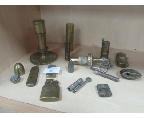 Hand made + Trench art lighters, candle stick lighter / plug / gun shell etc