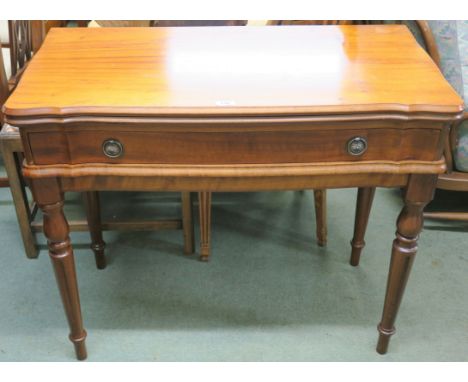 A reproduction fold over card table with single drawer, 77cm high x 92cm wide x 46cm deep Condition Report: Available upon re