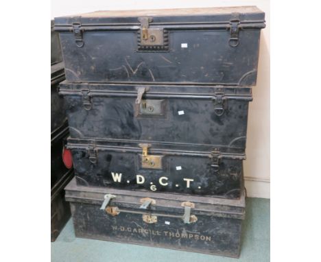 Three Jones`s metal trunks and another metal trunk (4) Provenance: The Late Dr Helen. E. C. Cargill Thompson Condition Report