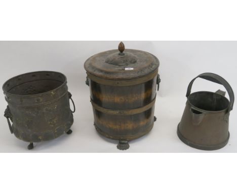 An oak coal bin, planter and copper jug (3) Provenance: The Late Dr Helen. E. C. Cargill Thompson Condition Report: Available