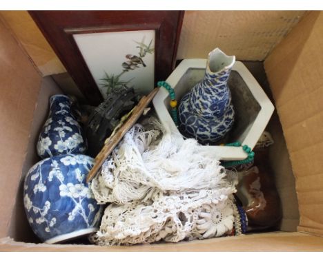 A Mother of Pearl Crucifix, Chinese vases (as found) and other items