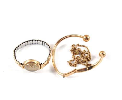 A 9ct Gold bangle, a 9ct Gold necklace and a 9ct Gold lady's wristwatch