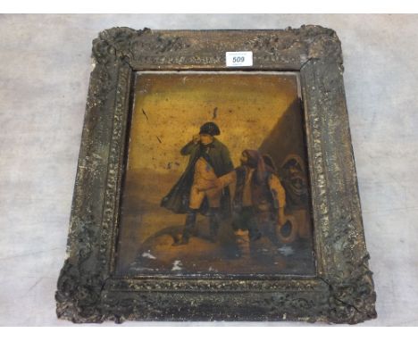 A 19th Century oleograph of an officer and spyglass and other sailors, 11" x 9"