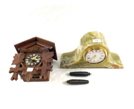 A Green Onyx style Quartz mantel clock and a cuckoo clock