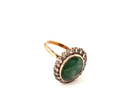 A Gold Jade and white stone ring, size N