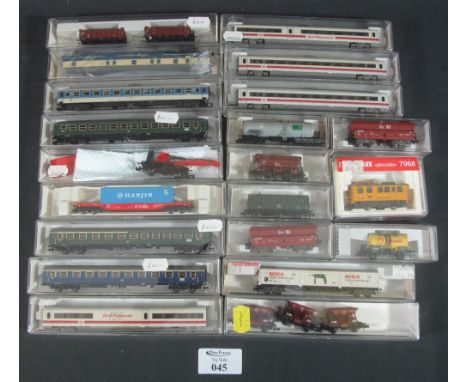 A large collection of Fleischmann N gauge locomotives, carriages and other rolling stock, to include; 8644K, 7457K, 7455K, 84