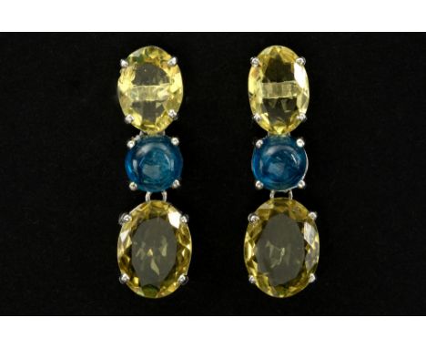 pair of handmade earrings in white gold (18 carat) with more then 4 carat of Apatites and ca 9 carat of Aquamarines with rare