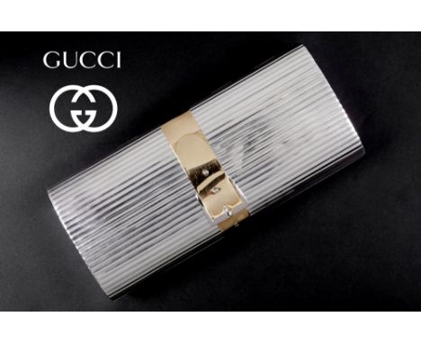 Gucci signed vintage evening purse in marked silver and marked yellow gold (18 carat) with typical interior with several comp