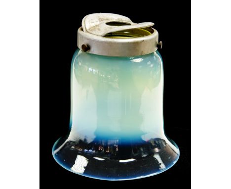 An Arts and Crafts blue opal glass light shade, probably James Powell and Sons, Whitefriars, circa 1900, of trumpet form, wit