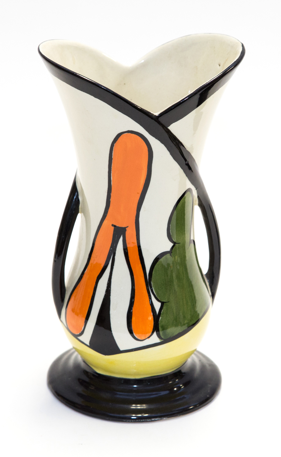 Lorna Bailey for Old Ellgreave Pottery, a House and Path pattern vase with intertwined handles, s