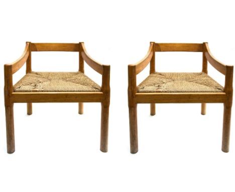 Vico Magistretti, a set of six Modello 115 rush seated armchairs, designed circa 1959, natural light wood finish (6)

Note: r
