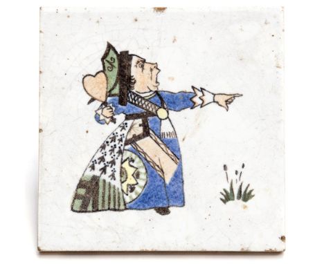 After C F A Voysey, a Minton ceramic tile from the Alice in Wonderland series, circa 1920, decorated with the Queen of Hearts