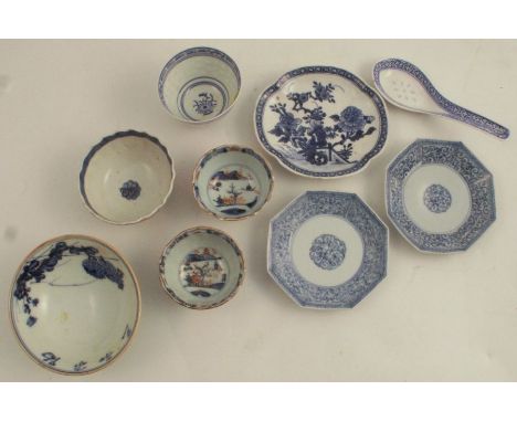 A collection of 19th century and later Chinese porcelain, to include a tea bowl, two saucers, a quarter lobed dish, a pair of