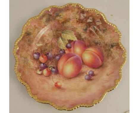 A Royal Worcester plate, with a star shaped border decorated with hand painted fruit by Freeman, diameter 8.75ins - Good cond