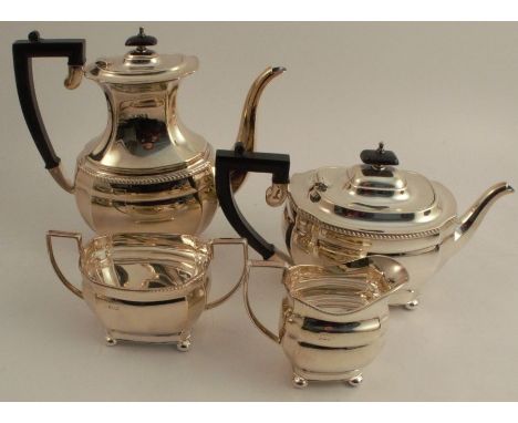 A silver four piece tea and coffee set, with gadrooned band, Sheffield 1970, weight 68oz all in