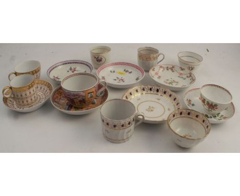 A quantity of late 18th / early 19th century porcelain, to include a Minton trio set, a Newhall trio set, a Newhall cup and s