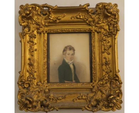 A 19th century watercolour miniature portrait, of a boy, 4ins x 4ins