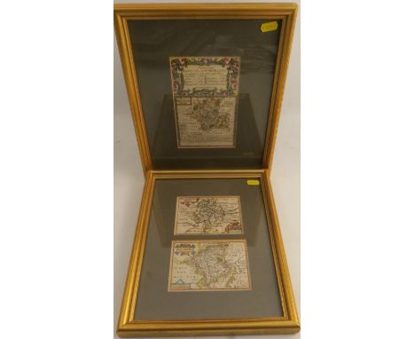Two framed road maps, Bristol to Worcester, together with a map of Warwickshire and Worcestershire, 7ins x 4.5ins