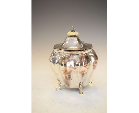 Edward VII silver tea caddy of reeded shouldered oval form, Sheffield 1904, 13cm high, 5.5toz gross approx  