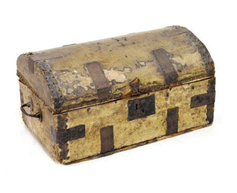 Small 18th Century studded hide dome top trunk, 56cm wide  