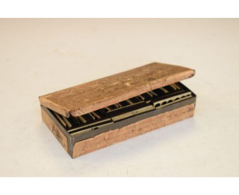 Set of bone and hardwood dominoes in vintage tin labelled 'Finest American Cigarettes, Bristol'  