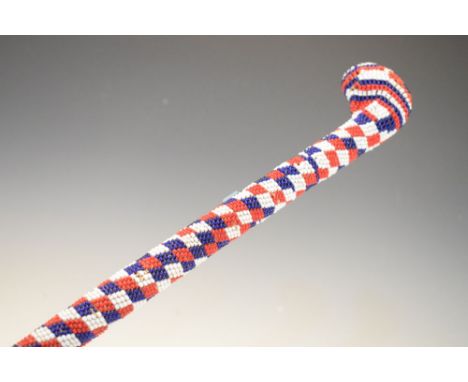 Circa World War I era Turkish Prisoner-of-War beadwork walking stick, 88.5cm long  