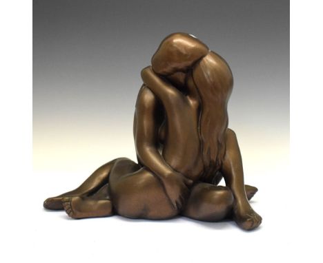 Bronzed ceramic figure group modelled as an embracing couple, 34cm high  