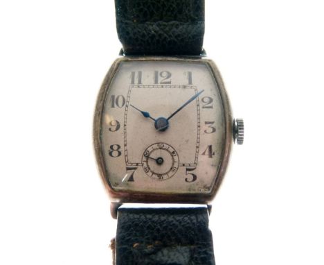 Lady's Art Deco-style mid 20th Century 935 standard white metal wristwatch, silvered tonneau-shaped Arabic dial with subsidia