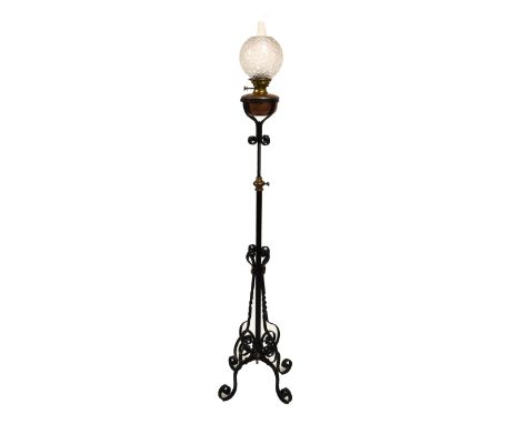 Early 20th Century wrought metal and copper oil standard lamp  