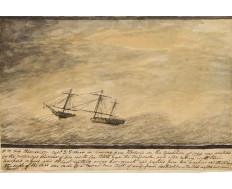 19th Century English School - Ships watercolour portrait - HMS Blonde with script referring to Captain D Dobree coming from H