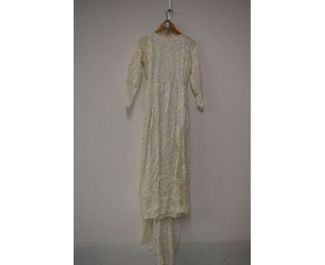 1950's period long sleeved wedding dress with attached train  