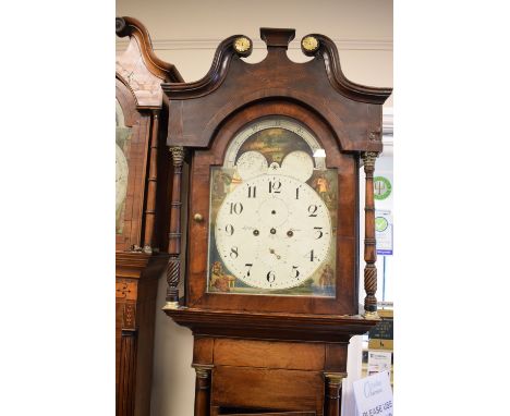 Early 19th Century mahogany cased eight day painted dial longcase clock, Joseph Gent, Walsall, with 14-inch break arch Arabic