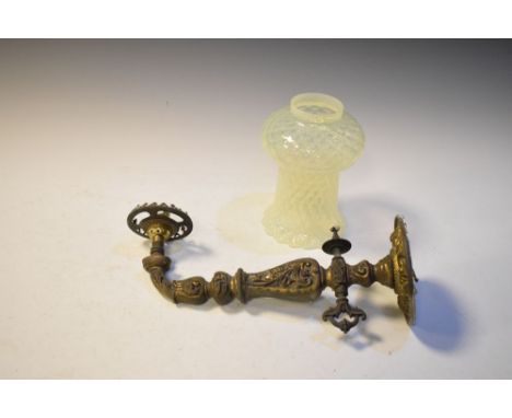 Victorian wall mounted cast metal light fitting with vaseline glass frill edged shade  