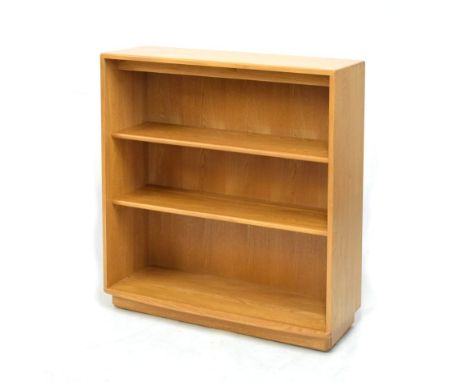 Ercol light elm open bookcase, fitted two adjustable shelves, 91cm wide  