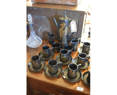 Portmeirion pottery 'Phoenix' design coffee service by John Cuffley, of ten coffee cans, twelve saucers, coffee pot, two milk