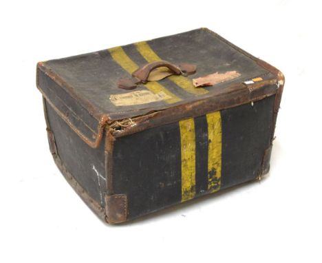 Early 20th Century painted canvas overnight case or luggage trunk retaining partial labels, 51cm wide  