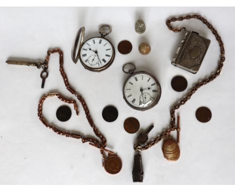 A Victorian silver open faced pocket watch, the enamel dial with Roman numerals and a seconds subsidiary dial, the movement i
