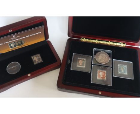 The Penny Black 170th Anniversary Stamp and Gold Coin Set, containing an original 1840 Penny Black Stamp along with the world