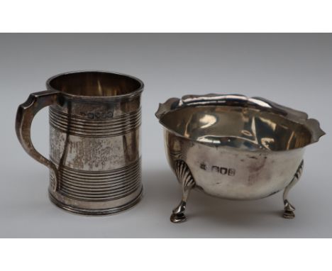 A Victorian silver christening mug, of tapering cylindrical form with line decoration, London, 1841, Benoni Stephens, togethe