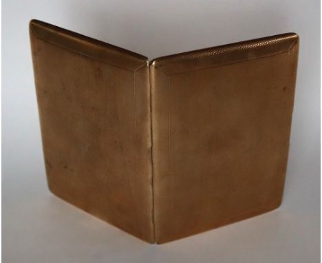 A 9ct yellow gold cigarette case of rectangular form with engine turned and line decoration, 12 x 8.5cm, approximately 122.5 