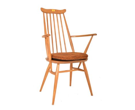 Lucian Ercolani - Ercol - Mustache model - A retro mid 20th century circa 1970s beech &amp; elm elbow rest chair. The chair h