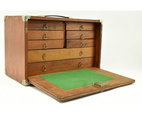 A retro 20th century oak veneered engineers/workman's tool chest. The chest having a strap handle to top over slot in front d