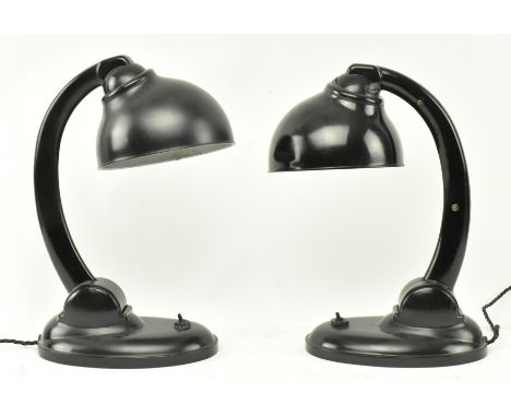 Eric Kirkman Cole - A pair of vintage 1940s Czech Art Deco desk / table lamp lights. Each comprising of round domed black Bak