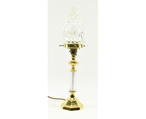 An Italian style late 20th century Art Deco / Liberty inspired gilt metal & glass desk table lamp light. The lamp having a te