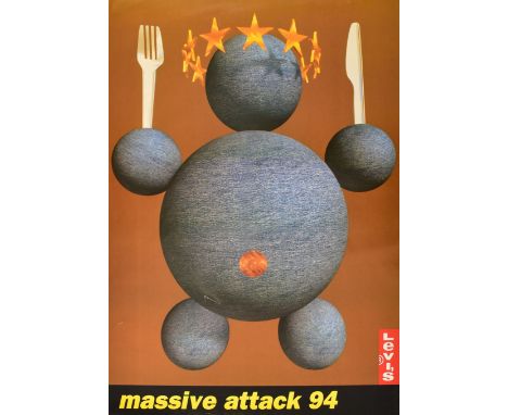 A late 20th century Massive Attack 1994 Levi promotional music poster.&nbsp; The poster depicts a stylised figure with a floa