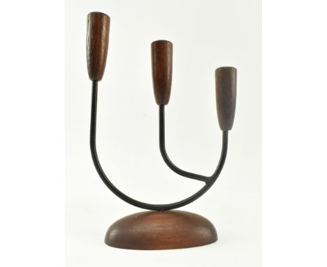 Danish Modern Designs - A vintage mid 20th century circa 1960s wood &amp; iron Luthje candlesticks holders. Each candlestick 
