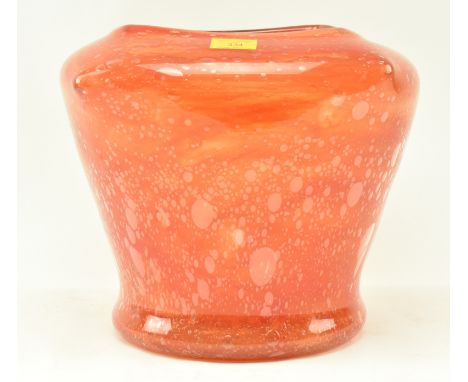 A large vintage late 20th century circa 1980s French studio art glass floor planter. The planter in tones of orange, with bub