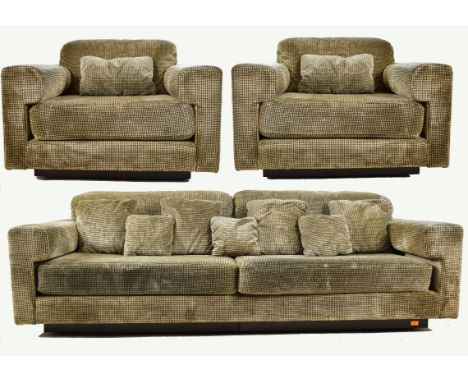 Howard Keith - A retro 20th century circa 1970s designer three piece suite. The suite comprising a three seater sofa settee a