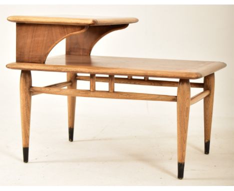 Lane Altavista - A retro 20th century American designer teak and walnut two tier side table / lamp table. The table of rectan